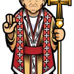 Pope, bishop or catholic cardinal mascot over white background.