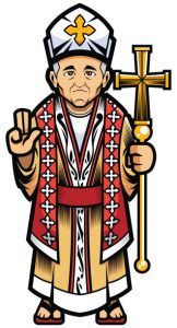 Pope, bishop or catholic cardinal mascot over white background.
