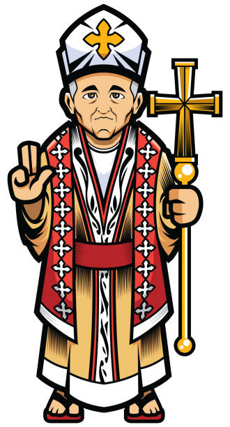 Pope, bishop or catholic cardinal mascot over white background.